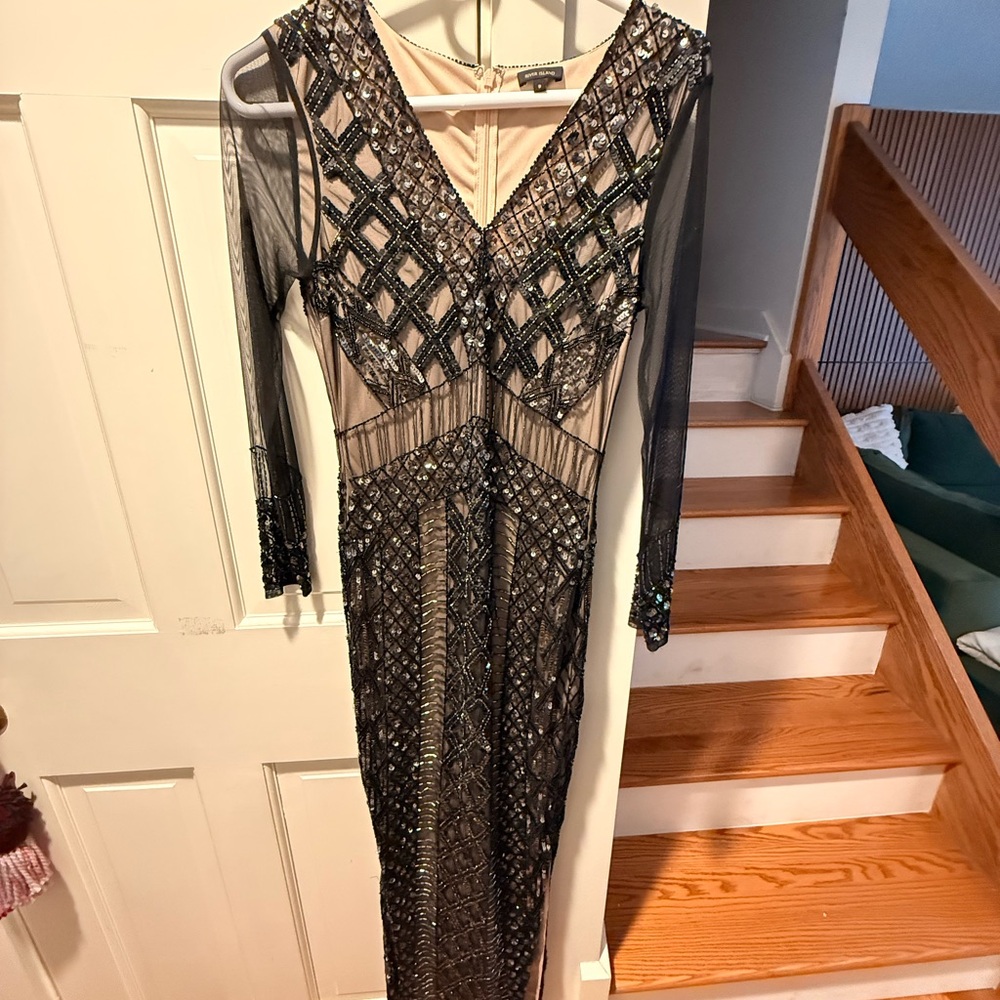 Elegant Black Beaded Evening Gown